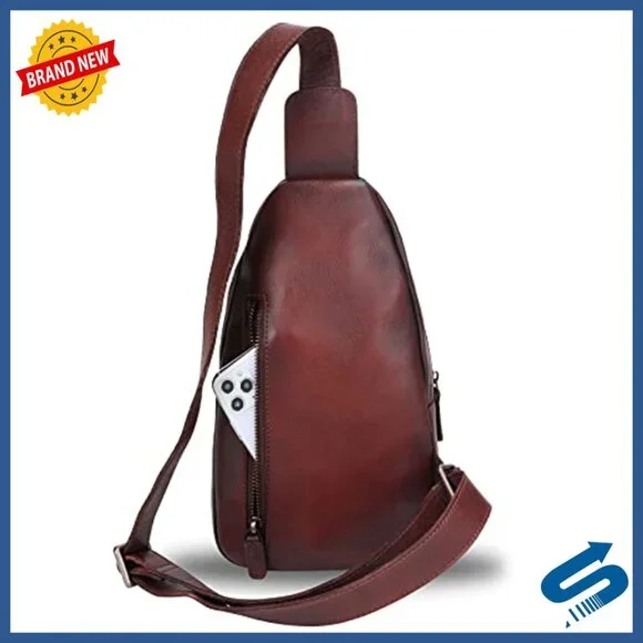 Genuine Leather Sling Backpack Crossbody Daypack Vintage Motorcycle Bag Genuine Leather Sling Bag Crossbody Purse Handmade Hiking  main image 4